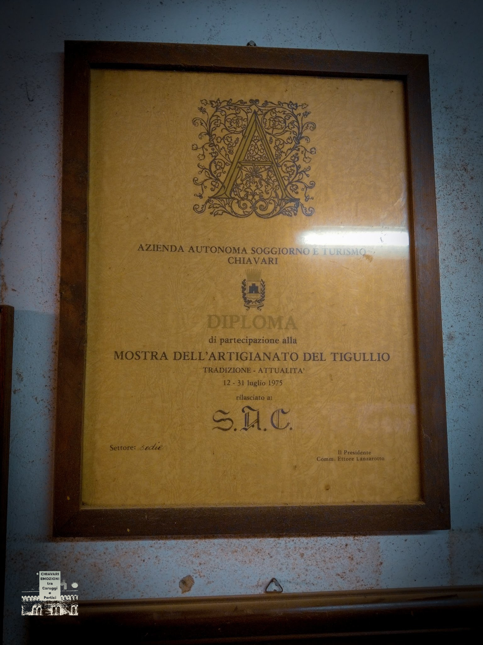 VECCHIO RICONOSCIMENTO DEL 1975 MOSTRA DEL TIGULLIO